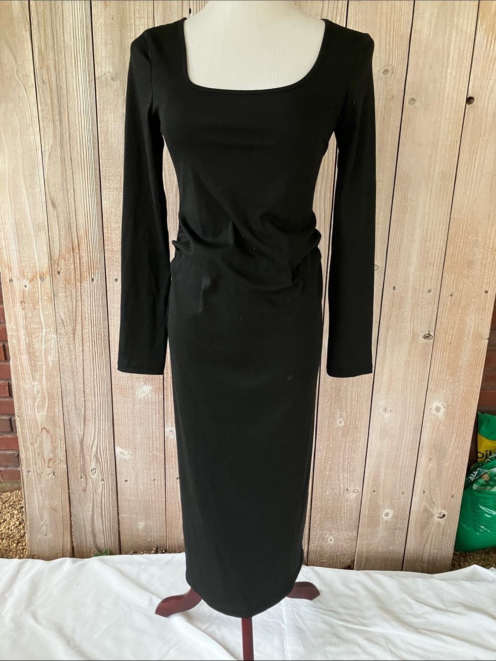 Classic Black Long Sleeve Square Neck Dress
